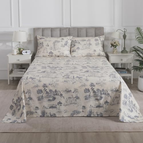Image of French Country Vintage Toile Percale Sheets Queen Size Deep Pocket