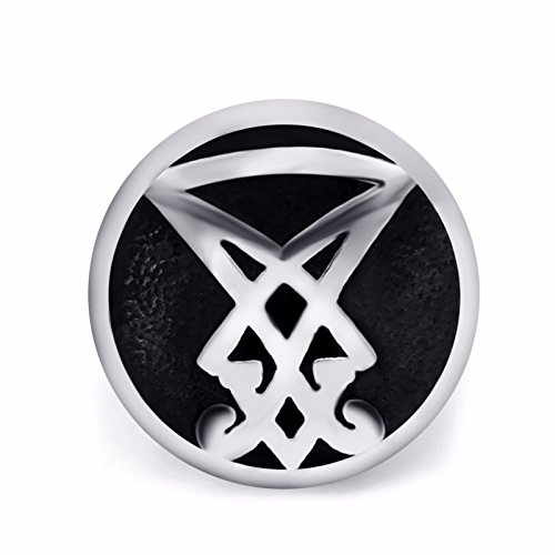 Elfasio Stainless Steel Rings For Men Sigil Of Lucifer Seal Of Satan Baphomet Jewelry Size 9 #TOP1