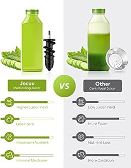 Jocuu Slow Masticating Juicer with 2-Speed Modes - Cold Press Juicer Machine - Quiet Motor & Reverse Function - Easy to Clean Juicer Extractor - Juice Recipes for Fruits & Vegetables (White)
