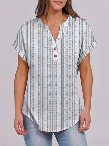 Image of ANRABESS Womens Short Sleeve Henley Tops V Neck Dressy Casual Blouses Summer Trendy Tee Shirts 2026 Vacation Fashion Clothes