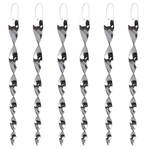 KOKMEYA Bird Scare Rods Silver Hanging Plastic Bird Deterrent Device, Wind Driven Rotation Reflective Scare Rods to Keep Birds Away from House Windows Outdoor Garden Yard 6Pcs