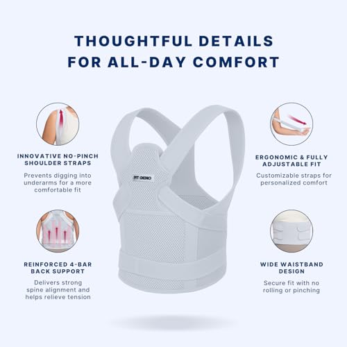 Image of Fit Geno Back Brace Posture Corrector for Women and Men, Shoulder Straightener, Adjustable Full Back Support, Upper and Lower Back Pain Relief - Scoliosis, Hunchback, Thoracic, Spine Corrector (L)