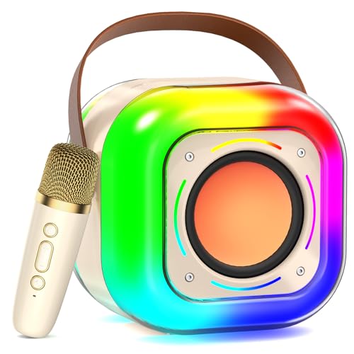 JYX Karaoke-Lautsprecher mit kabellosen Mikrofonen, Soundsystem, Stimmwechsel, LED-Leuchten für die Party zu Hause, Karaoke-Maschine für Erwachsene und Kinder