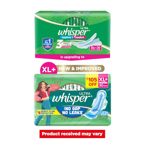 Whisper Ultra Clean Sanitary Pads for Women, XL+ 30 Napkins