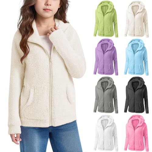 RKSTN Kids Sherpa Fleece Jacket Fashion Fall Winter Coats with Pockets Zip Up Hooded Coat for Girls Boys Casual Outerwear