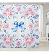 Erosebridal Blue Bowknot Shower Curtain Set,Pink Floral Bow Bathroom Decor for Girls Kids Teen,Co...