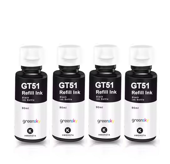 Image of Compatible Inkjet Refill Ink for HP Ink Tank GT51 Black Ink Bottle Series Replacement Ink for HP 310,315,319,410,415,419,450,510,550,610,GT5810 GT5820,GT5811 Printer (Black 90ml 4pc)