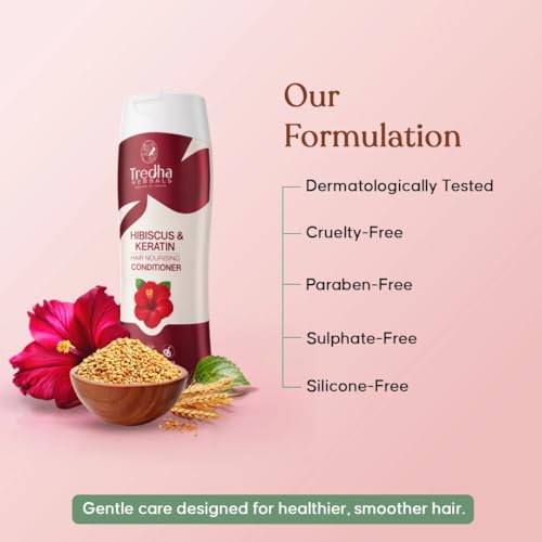 Image of Tredha Herbal Hibiscus Moisturizing Hair Conditioner | For Dry, Frizzy, Dull & Damaged Hair | Smooth, Soft & Repairing Formula | Paraben & Sulphate Free | Suitable for Men & Women 100ml