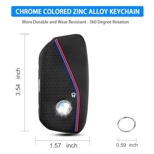 QBUC 2PCS for BMW Key Fob Cover, Soft Silicone Key Case for BMW 2024 2023 2025 7 Series IX I5 M60 X5 X7 X6 IX I7 Car Key Protector with Rings (3 Button,Black)