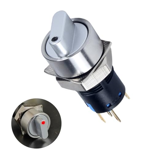 Interrupteur rotatif en métal brossé à clé rotative 16mm avec indicateur LED rouge SPDT