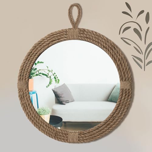 Vercraft Nautical Mirror 20 Wall Decor with Rope Wrapped Trim and Hanging Loop Round Circle Coastal Boho Mirror Nautical Rustic Decorative for The Living Room Bedroom Bathroom and Entryway