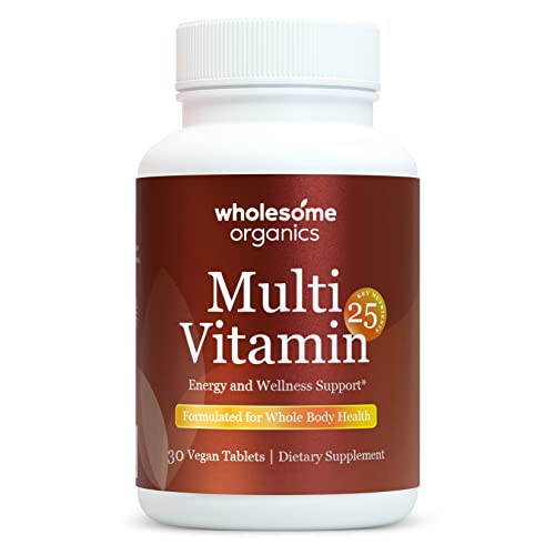 Wholesome Organics Multivitamin for Men & Women - Vitamin A, B, C, D, E - Energy & Wellness Support - Whole Body Health - One A Day Dietary Supplement - Made in USA - 30 Vegan Tablets