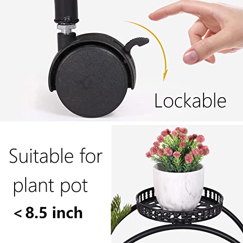 Unho Metal Plant Stand 6-Potted: Flower Pot Holder With Wheels 4 Tier Display Shelf Rack For Patio Balcony Yard Garden Home Decor #TOP3