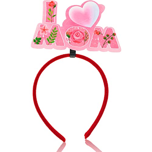 XIELIME Mothers Day Gifts Headband Hair Band I Love Mom Pink Headbands Hair Styling Accessories Mother's Day Hair Headdress Festive Costume Decoration Party Supplies