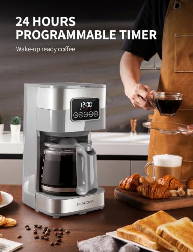 Image of SHARDOR 10-Cup Programmable Coffee Maker, Regular & Strong Brew Drip Coffee Machine for Home and Office, Auto Shut Off, Permanent Filter (gray)