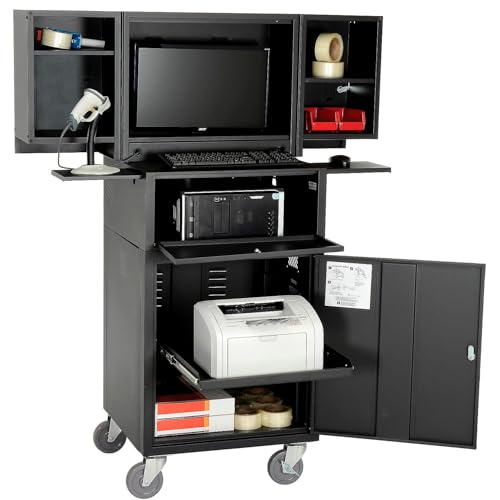 Image of Global Industrial Fold Out Computer Security Cabinet, Mobile, Black | 5 inch Swivel Casters (2 Locking), Steel Construction, 24-1 /2 inchW x 22-1 /2 inchD x 61-1 /2 inchH, Unassembled
