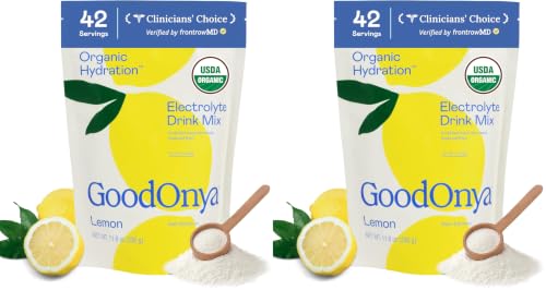 Image of GoodOnya Organic Hydration Electrolyte Drink Mix, Certified Organic Hydration Powder, Non-GMO, Biochecked Glyphosate Free, Low Sugar, Lemonade Flavor, No Artificial Flavors, 42 Servings (Pack of 2)