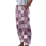 Generisch Bedruckte Damen Freizeithosen Hosen Mode Elastische Hose mit Tasche Lose Haremshose Bedruckte Crop Pants Sporthose Damen Leichte Sommerhose Damen (Pink, L)