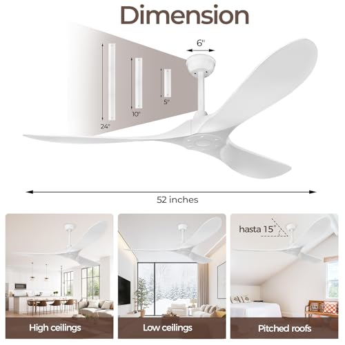 Image of Obabala Ceiling Fan Without Lights,Outdoor Ceiling Fan with Remote, 6-Speed Adjustable Reversible DC Motor for Patio & Living Room (White, 52 in)
