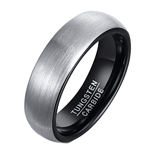 ODHLMFQ プロミスリング 男性用 タングステン 男性 結婚指輪 ラウンド マットブラッシュド 6MM コンフォートフィット パーソナライズ カスタム 彫刻リング ブラック/ローズゴールド