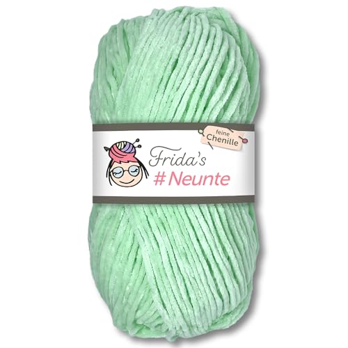 Frida's Wollhaus Frida's 100 g #Neunte feines Chenillegarn Stricken Häkeln Wolle Amigurumi samtig weich 29 Farben (845 | Mint)