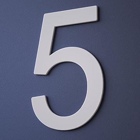 LUXYARD 3 Inch House Numbers Sticker Stainless Steel, Self-Stick Metal Address Number White Sign 5 (#5) Cover