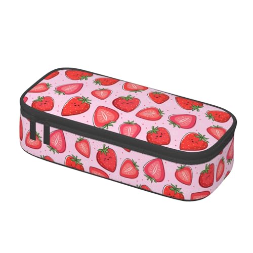 Image of Pink Strawberry Girly Fruit Pencil Case Big Capacity Storage Pencil Pouch Stationery Bags With Zipper Portable Pen Holder Box Organizer For Boys Student College School Office Supplies