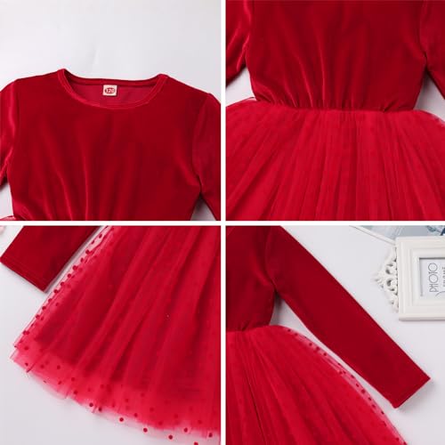 Kids Girls Fall Winter Long Sleeve Velvet Tiered Tulle Tutu Dress Wedding Flower Girl Dress4