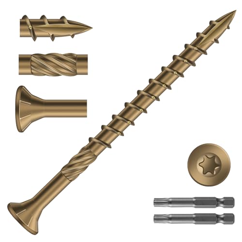 Image of #9 x 2-1 /2 inch Deck Screws (748Pcs) 8lb. Carbon Steel, Yellow, Flat Head, Rust Resistant epoxy Coated, with T25 Star Bit