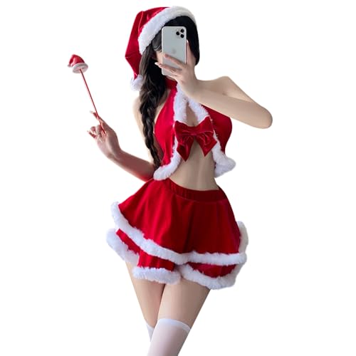 [RPFLQ] クリスマス コスチューム サンタ セクシー エッチ レディース ランジェリー ベビードール 女性用 胸あき 蝶結ぶ エッチ 過激 仮装 袖なし コスチューム 衣装 可愛い 萌え 撮影 ストッキング 4点セットのサムネイル
