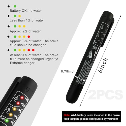 Image of Brake Fluid Liquid Tester Pen, DOT 3 DOT 4 DOT 5.1 Brake Diagnostic Testing Pen Tool, Brake Fluid Liquid Oil Analyzer with 5 LED Indicators, Universal Car Accessories (2 PCS)