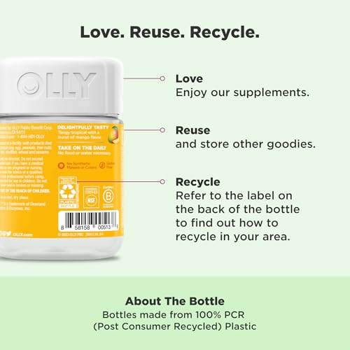 Image of OLLY Probiotic Gummy, Immune and Digestive Support, 1 Billion CFUs, Chewable Probiotic Supplement, Mango, 25 Day Supply - 50 Count (Pack of 12)