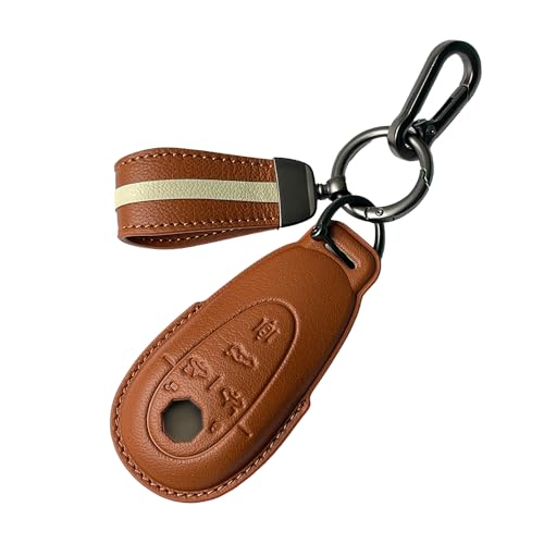 Image of keyzone Royal Leather Key Cover for MG cyberster Smart Key. (Cognac Brown)