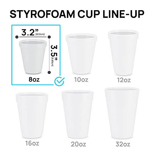 Image of Shop Square 8 oz Styrofoam Cups (Case of 1000) Bulk Disposable White Foam Cups for Hot & Cold Beverages, Coffee, Tea, Soda, Juice - Made in USA