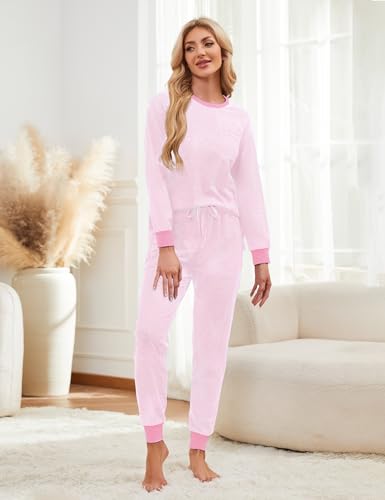 Soft Cotton Pajamas for Women Set Striped Long Sleeve Lounge Sets 2 Piece Pajama Tops and Jogger Pants with Pockets3
