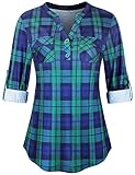 BAIKEA Womens Plaid Shirt Full Sleeve Button Down Check Tops for Ladies Tunic to Leggings Tartan...