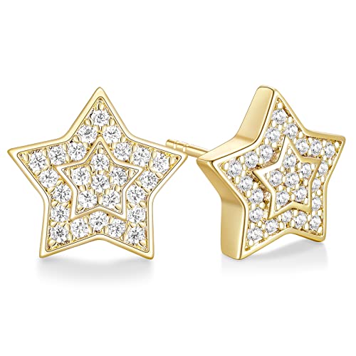 TRUMIUM Stud Earrings for Men Women Big Star Earrings Cubic Zirconia Hip Hop Rapper Singer Screw Back Hypoallergenic