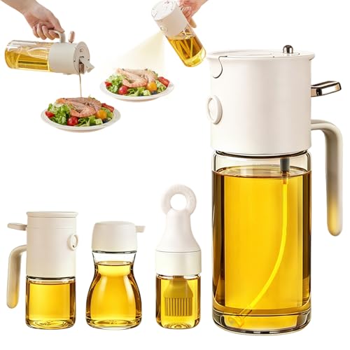 QQC 4PCS Oil dispenser Set, 580ML Borosilicate Glass 3-in-1 oil bottle with 3-Piece Mini Kit for Kitchen, Air Fryer, Camping & Baking