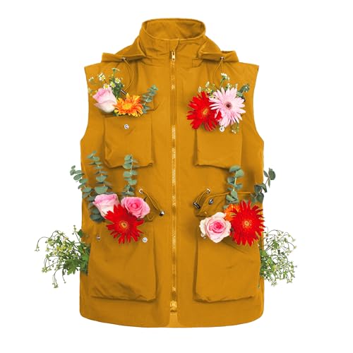 Image of PESION Womens Packable Military Utility Vests Outerwear Waterproof Windbreaker Jacket Cargo Vest with Removable Hood