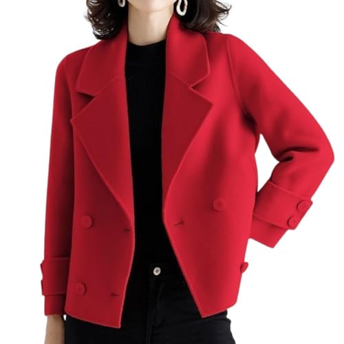 chouyatou Women's Casual Business Wool Blend Trench Coat Loose Double Breasted Dressy Blazer Pea Coat