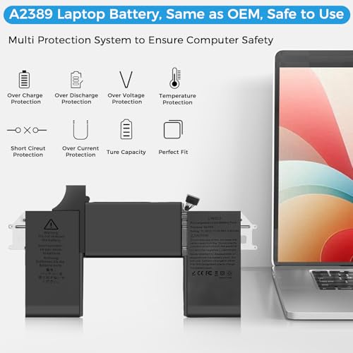 Image of A2337 Battery,A2389 Battery Replacement for MacBook Air 13 Inch A2337 M1 2020 EMC 3598 (Upgraded High Performance 11.39V 49.9Wh 4380mAh)
