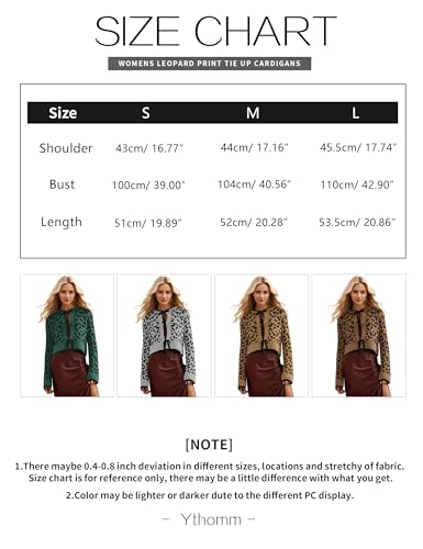 Image of Ythomm Women Leopard Print Bow Tie Cardigan Sweaters Long Sleeve Crewneck Open Front Knit Cardigan Coats Casual Loose Outwear