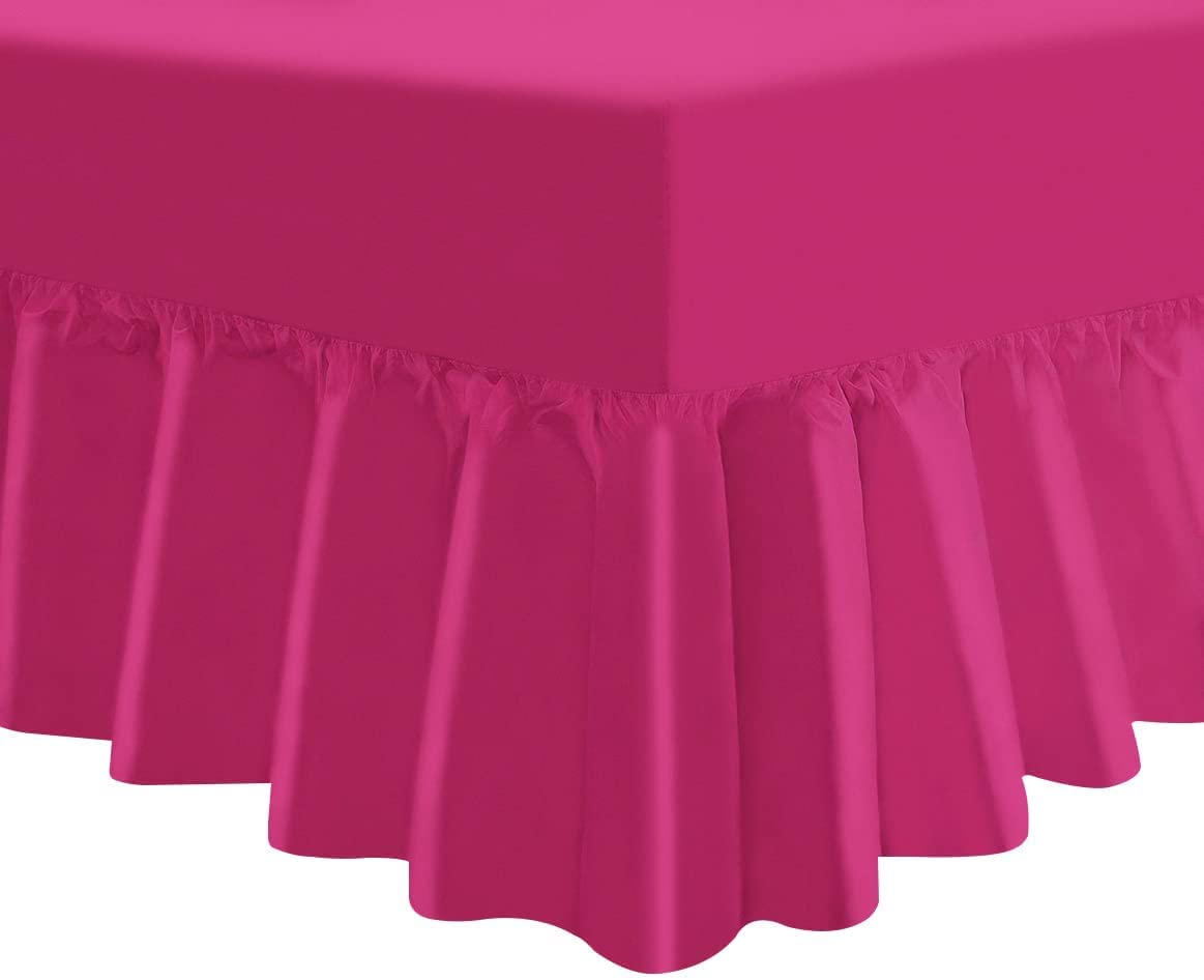 Ocean Nights Luxury Polycotton Fitted Valance Sheet 25cm Box Easy Care Frilled Valance Sheets Single Double King and Super King (Fucshia, Single)
