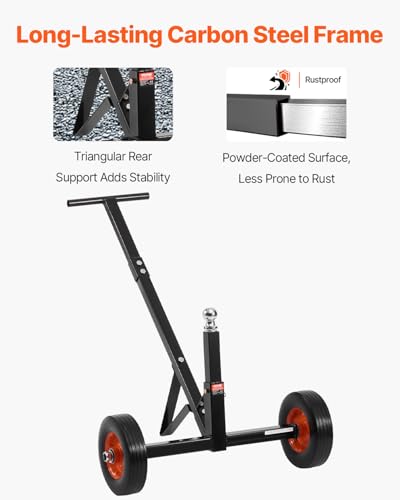 VEVOR Rangierhilfe Anhänger, Anhängerwagen, 272 kg Stützlast, 42 & 56cm einstellbare Höhe, 47,3mm Kupplungskugel, 254 mm Vollgummireifen, zum Bewegen von Wohnmobil-Bootsanhängern