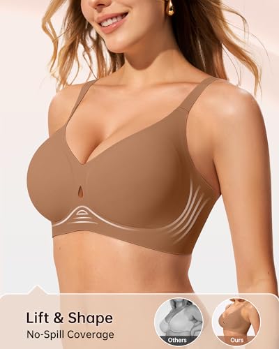 LetsJoli Wireless Pushup Bra for Women No Underwire Seamless Supportive Bralettes Fall Outfits Bra for Women 2025(Coffee,M) - Image 3
