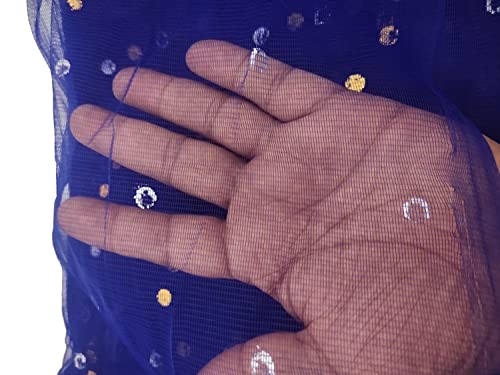 Image of Dual Color Combo of 42inch Width Dotted Mesh Net Fabric for Decoration, Fruit /Dryfruit /Gift Packing & Trousseau Tray Packing (5 Meter Each Color, Yellow & Dark Blue)