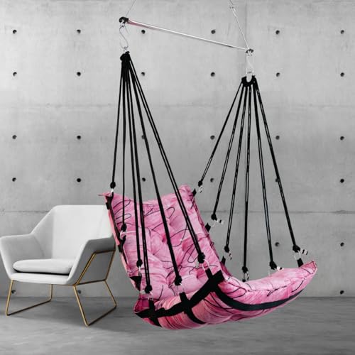 Image of JULJULIA Swing for Balcony Comfortable Cotton Swing Relaxing Jhula for Adults for Home Indoor Outdoor Hanging Seat for Apartment Patio Terrace Garden- 200 kg Weight Capacity - Velvet Design Pink