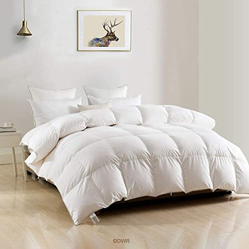 DWR Luxury Down Feather Fibers Comforter Full/Queen, Hotel-Style Fluffy Duvet Insert, Ultra-Soft Cotton Blend Fabric, High Fill Power 46oz Medium Weight for All Season(90x90, White) - Image 3