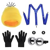 AIWXEEU 5 Piezas Accesorios Amarillo de Cosplay para Niños, Halloween Disfraz Carnaval, con Sombrero Amarillo Gafas Guantes Botones Tirantes