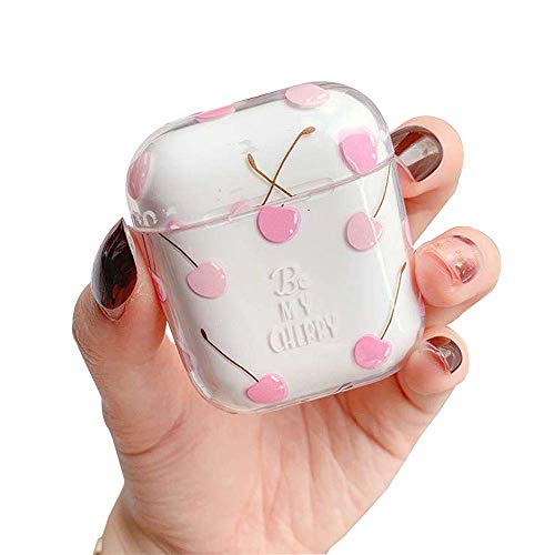 Caler Funda Protectora para AirPods 1/AirPods 2 Accesorios Funda y Piel Protectoras Anti-Lost Carcasa Lindo Airpods Carga Inalámbrica Cubierta Ultra Thin Case de Protección antigolpes(Cereza)